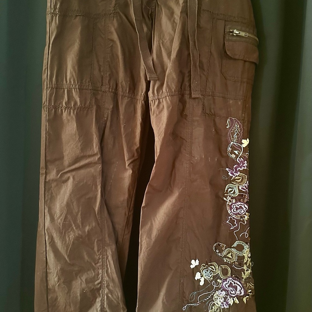Mixit Chocolate Cargo Pants with Embroidered Accents